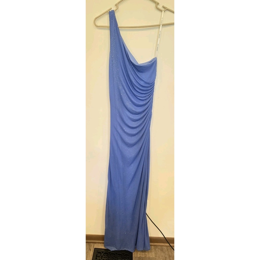City Triangles Y2K Blue Glitter Ruched Maxi Dress Womens M Fairy Glam Mermaid
